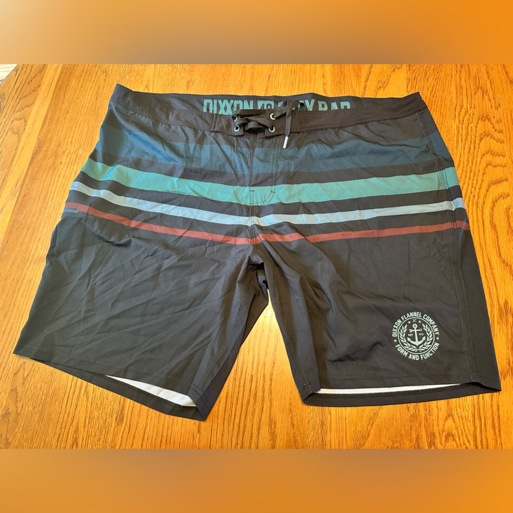 Dixxon Shorts Mens 48 Black Striped Stay Rad Unlined Swim‎ Board Trunks